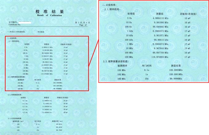 頻率計校準證書結果頁圖片
